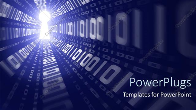  Presentation with keyhole - Digital depiction of binary data running through a light keyhole
