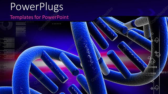  Presentation with dna - Digital depiction with close-up of DNA strand colored blue