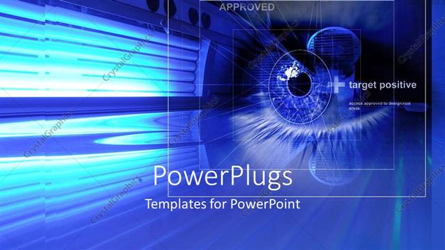  Presentation with safety - Digital depiction of eye in blue neon, access approved for eye security cam