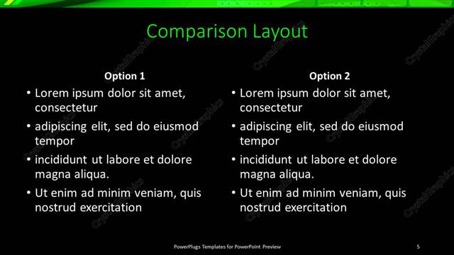 Comparison presentation slide layout
