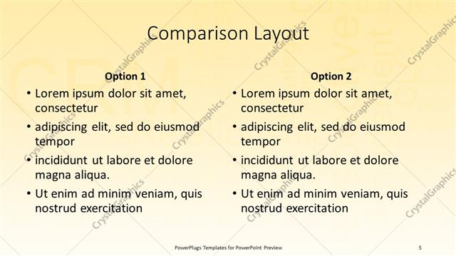 Comparison presentation slide layout