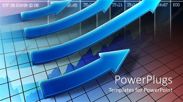  Presentation with arrows - Digital display of stock market with four different sized arrows showing positive trend