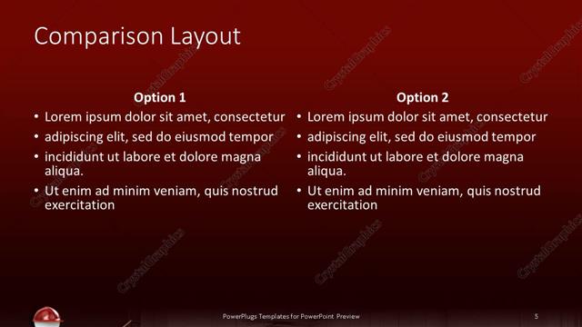 Comparison presentation slide layout