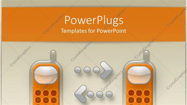  Presentation with orange arrows - Digital representation of two classic keyboard cell phones with arrows from a phone to another orange and silver