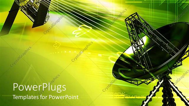  Presentation with antenna - Dish antenna satellite in green yellowish colors, abstract communication