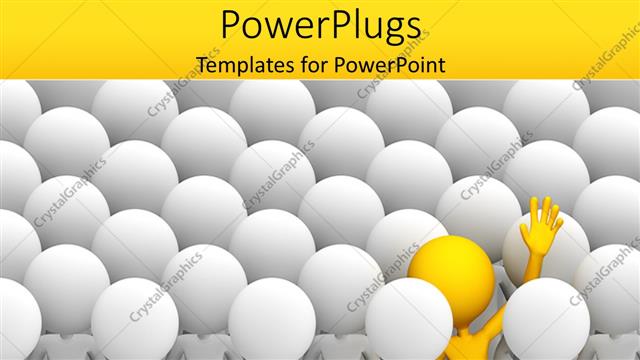  Presentation with crowd - Distinct yellow colored 3D man raising hands in crowd