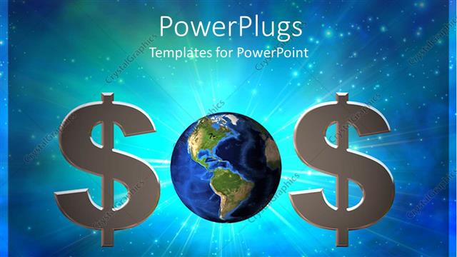  Presentation with acronym - Distress acronym SOS with earth globe as letter O on blue background
