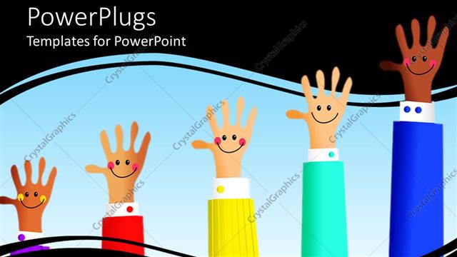  Presentation with faces - Diverse hands with smiley faces, work place diversity