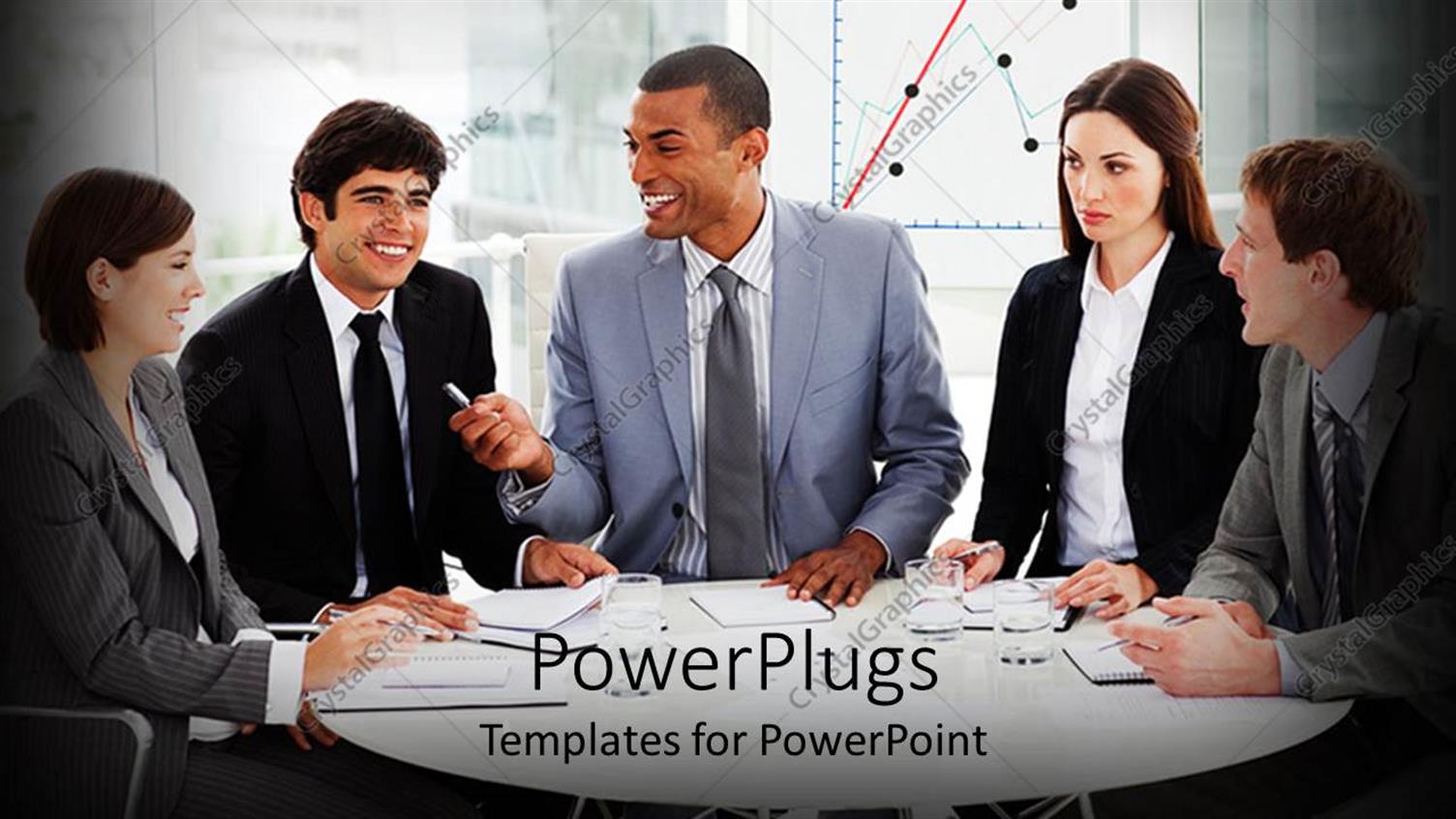 Featuring Diversity Theme with Business People Sitting at Conference Table with Budget Graph Background