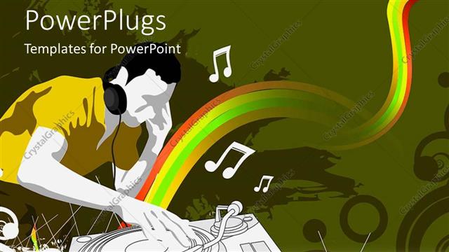  Presentation with music notes - DJ playing music on decks in colorful background with music notes