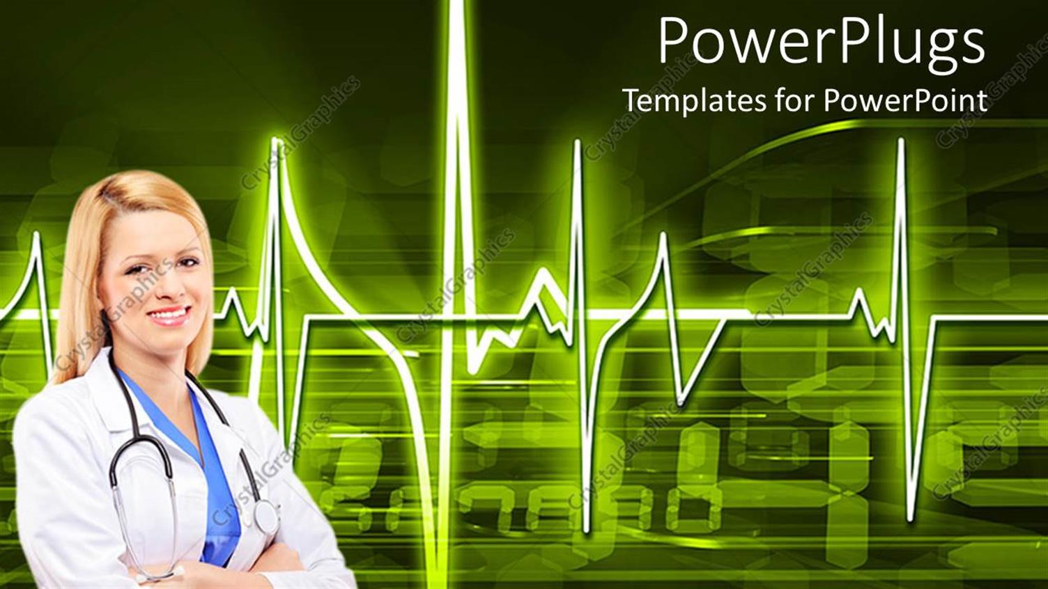 Featuring Doctor on Background of Glowing Heartbeat Pulse Over Steaming Digital Data