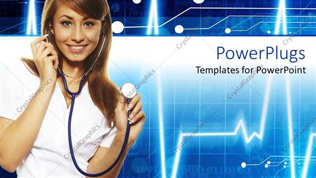  Presentation with heartbeat - A doctor holding a stethoscope and heartbeat line in the background