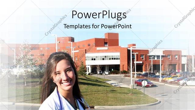  Presentation with hospital - A doctor with a hospital in the background and place for text