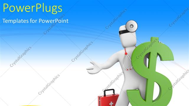  Presentation with first aid kit - Doctor leaning towards green dollar symbol with first aid kit?