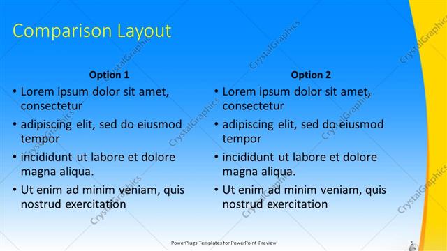 Comparison presentation slide layout