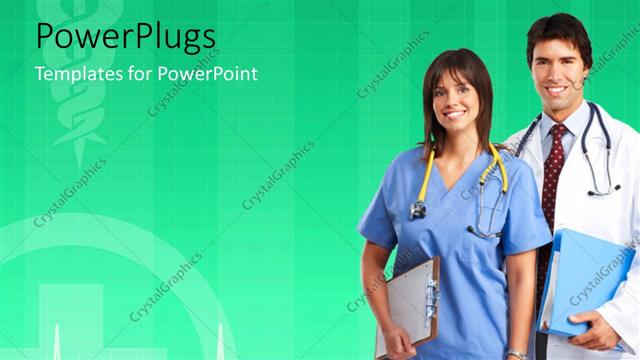  Presentation with pulse - Doctor and nurse with cardiogram pulse and medical symbol in background