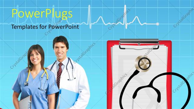  Presentation with medical heart - A doctor and a nurse standing together and smiling