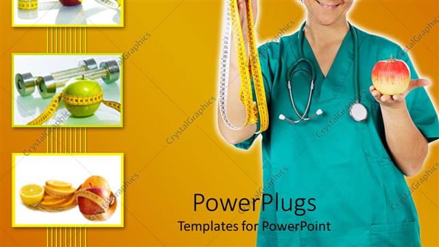  Presentation with measuring - A doctor showing off an apple and a measuring tape