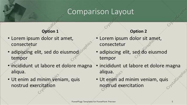 Comparison presentation slide layout