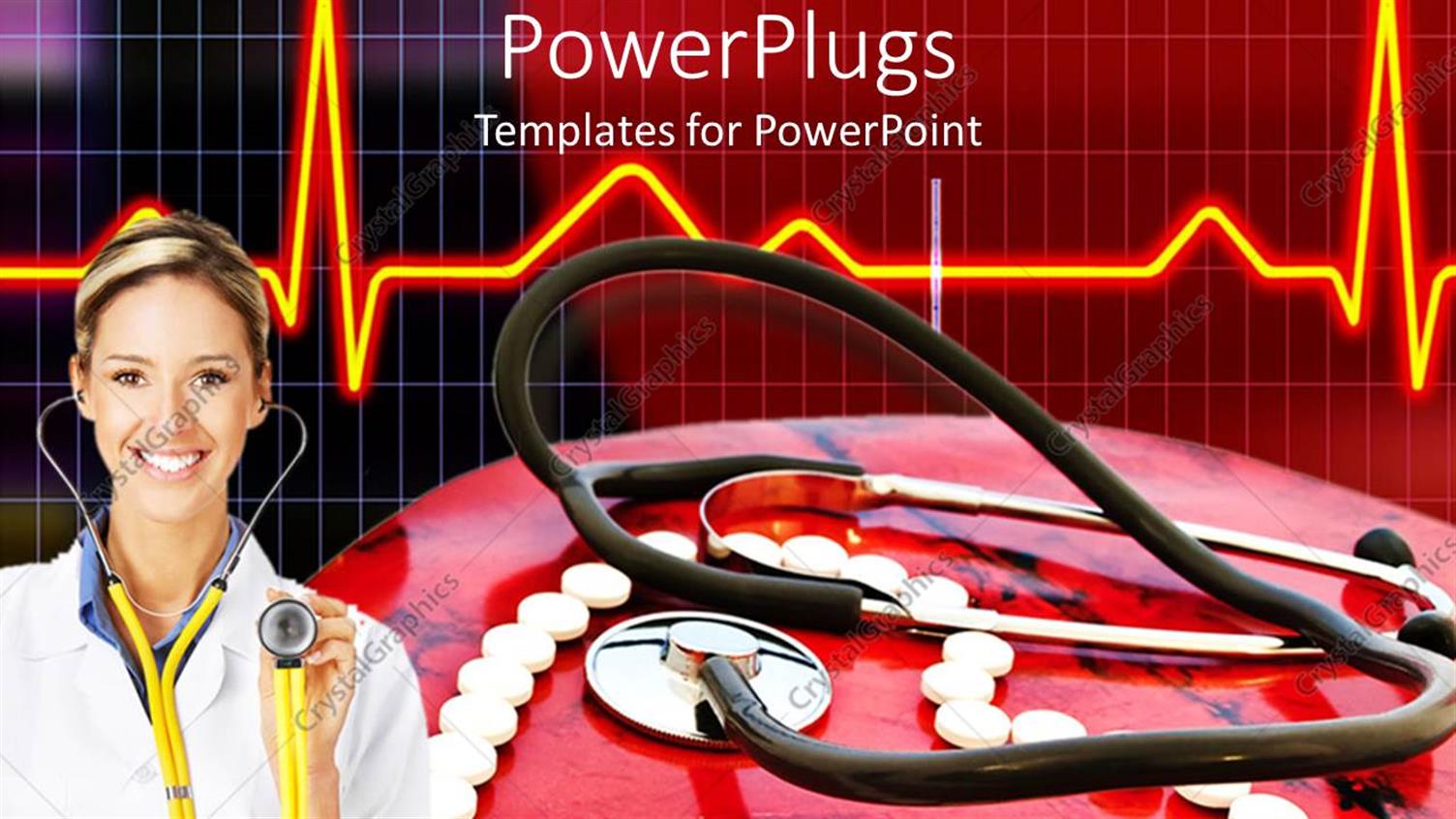 Featuring Doctor with Stethoscope in Front of White Pills Arranged in Heart Shape