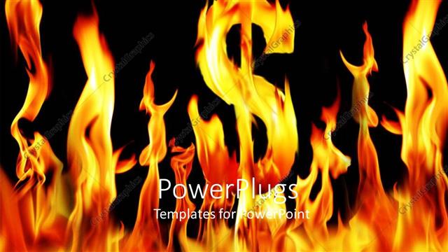  Presentation with dollar - Dollar bull sign made of fire, flames