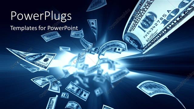  Presentation with blue lights - Dollar Flying Out from a Sphere of Lights with blue color