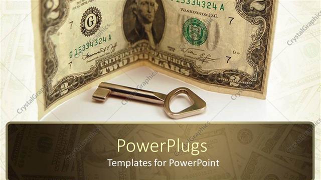  Presentation with key - A dollar note with a key with white background
