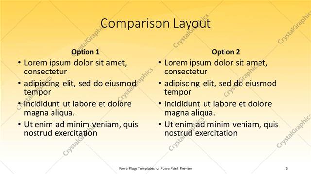 Comparison presentation slide layout