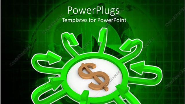  Presentation with dollar sign - Dollar sign in the middle of a center with green arrows pointing to it