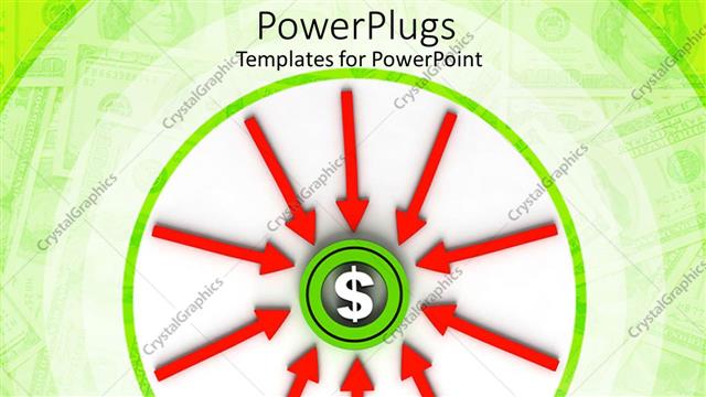  Presentation with dollar sign - Dollar sign in the middle of a green circle with red arrows pointing towards the sign