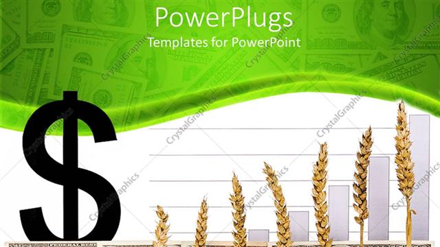  Presentation with dollar sign - Dollar sign with US paper bill currency and wheat grain