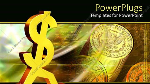  Presentation with dollar sign - A dollar sign running with dollar coins in the background