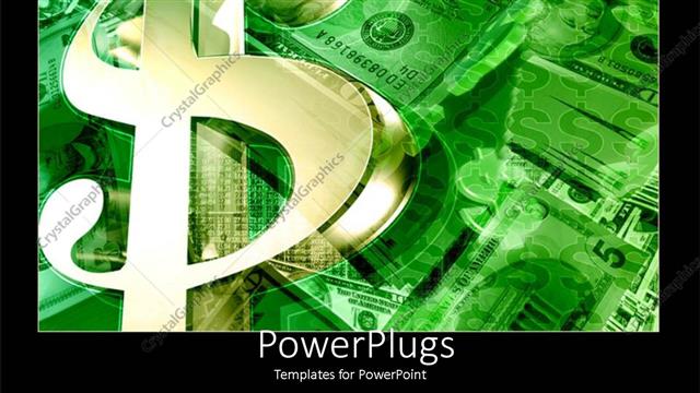  Presentation with green finance - Dollar sign symbol with green US bills, currency, finance