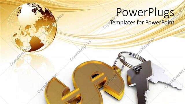  Presentation with dollar sign - A dollar sign with two keys and a globe in the background