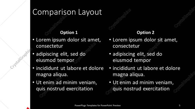 Comparison presentation slide layout