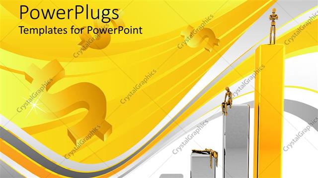  Presentation with dollar signs - Dollar signs in background with business men struggling to stand on chart