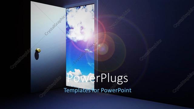  Presentation with opportunity - A door opened towards clouds and the sky