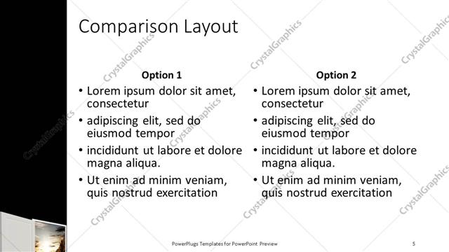 Comparison presentation slide layout