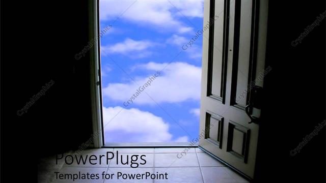  Presentation with skies - Door of opportunity knocking window as a metaphor blue skies positive outlook