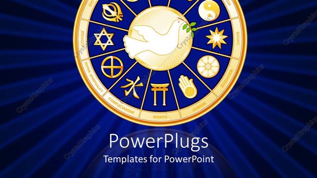  Presentation with olive - Dove with olive branch surrounded by religious symbols