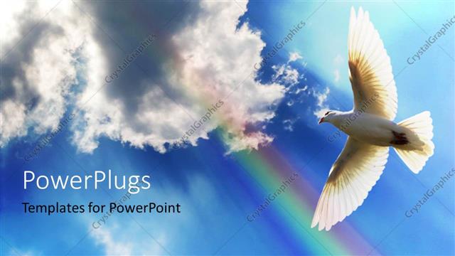  Presentation with blue sky - Dove soaring in the blue sky with clouds and rainbow