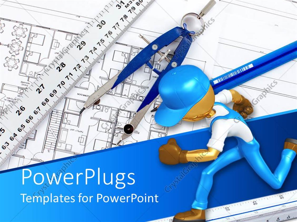 PowerPoint Template drawing tools over the construction map of a house