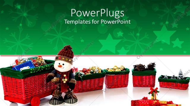  Presentation with snowman - Dressed up snow man with lots of Christmas girt and ornaments basket