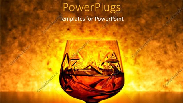  Presentation with drinking glass - Drinking glass with liquid inside and a gold background