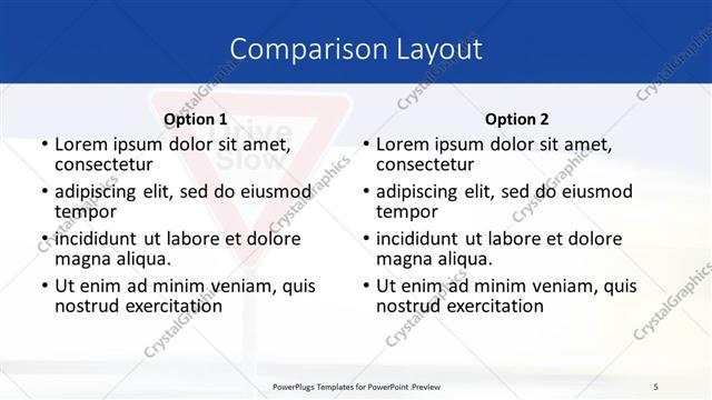Comparison presentation slide layout