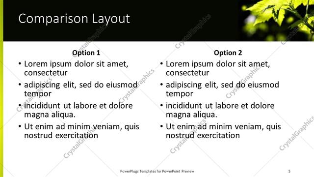 Comparison presentation slide layout