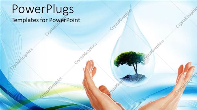  Presentation with water environment - Drop of water with tree inside of it symbolizing water is life for environment