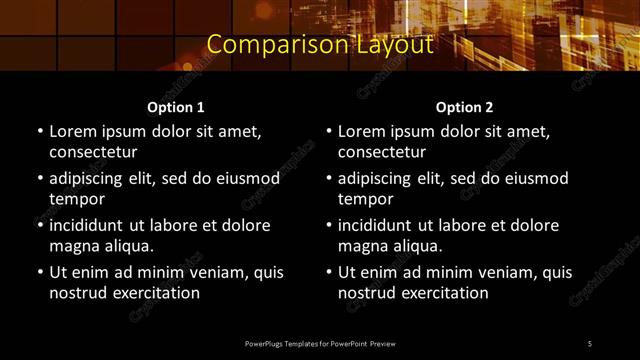 Comparison presentation slide layout