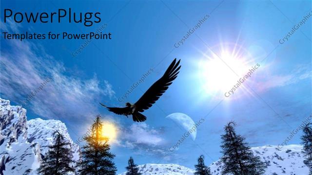  Presentation with skiing - Eagle snowy mountain range in winter skiing snowboarding blue skies