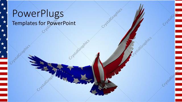  Presentation with soaring - Eagle soaring into blue sky with American flag pattern on body